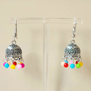 Delphina Multicolour German Silver Jhumka Earrings