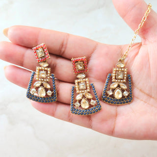 Edith Multicolour Polki Necklace Set with Tikka