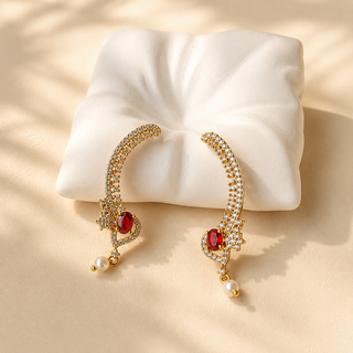 Edwina CZ Diamond Pearl Lightweight & Easy to Wear Ear Cuff Earrings