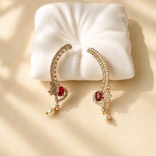 Edwina CZ Diamond Pearl Lightweight & Easy to Wear Ear Cuff Earrings