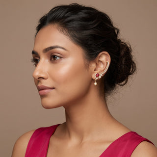 Edwina CZ Diamond Pearl Lightweight & Easy to Wear Ear Cuff Earrings
