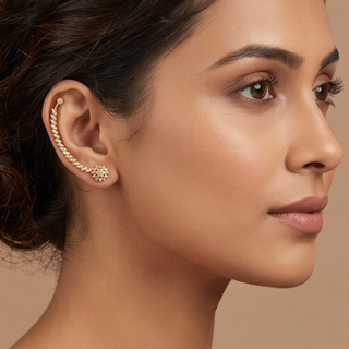 Edwina CZ Diamond White Lightweight & Easy to Wear Ear Cuff Earrings