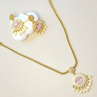 Elara Pink Gold Pendant CZ Diamond Simulant Necklace Set