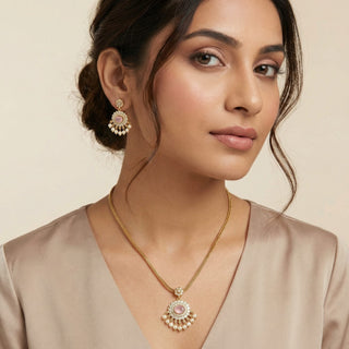 Elara Pink Gold Pendant CZ Diamond Simulant Necklace Set