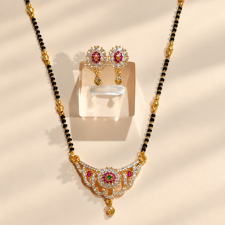 Olivia multicolour CZ diamond mangalsutra necklace and matching earrings front view