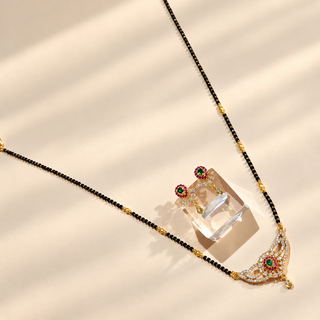 Charlotte gold finish multicolour mangalsutra necklace and earrings product photograph