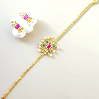 Elina Multicolour Gold Finish Pendant CZ Diamond Simulant Necklace Set