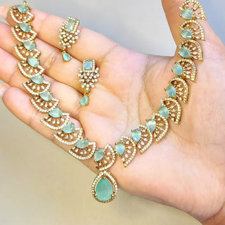 Ella Mint Green CZ Diamond Simulant Necklace Set