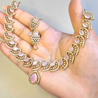 Ella Pink CZ Diamond Simulant Necklace Set
