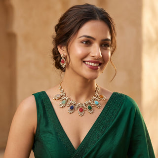 Elmira Multicolour Polki CZ Diamond Necklace Set