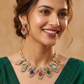 Elmira Multicolour Polki CZ Diamond Necklace Set