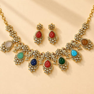 Elmira Multicolour Polki CZ Diamond Necklace Set