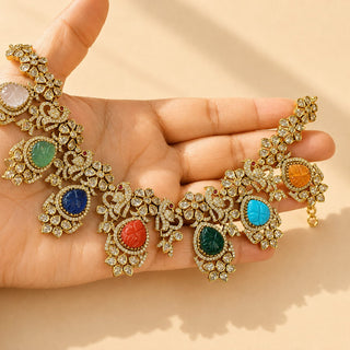 Elmira Multicolour Polki CZ Diamond Necklace Set
