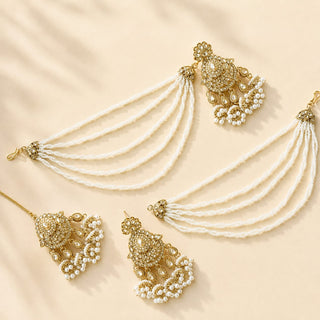 Elsia Gold Baahubali Polki Tikka Set (with Detachable Hair Chain)