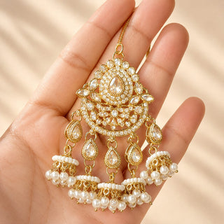 Elsia Gold Baahubali Polki Tikka Set (with Detachable Hair Chain)