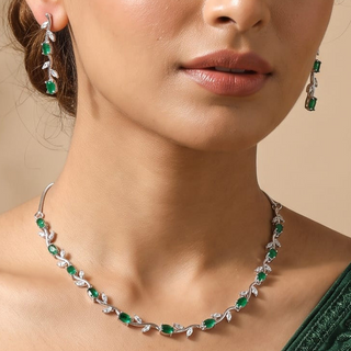 Elyna Green CZ Diamond Simulant Necklace Set