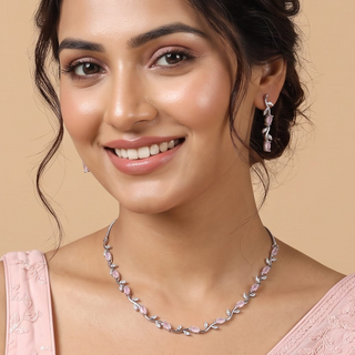 Elyna Pink CZ Diamond Simulant Necklace Set