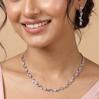 Elyna Pink CZ Diamond Simulant Necklace Set