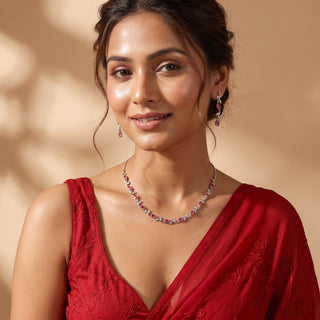 Elyna Red CZ Diamond Simulant Necklace Set
