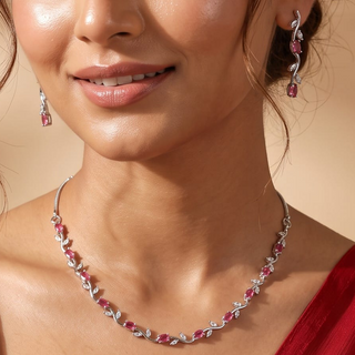 Elyna Red CZ Diamond Simulant Necklace Set