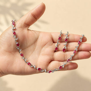 Elyna Red CZ Diamond Simulant Necklace Set