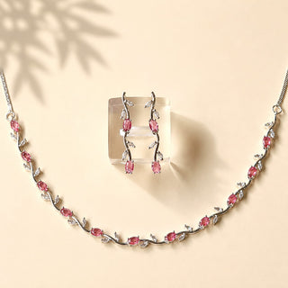 Elyna Red CZ Diamond Simulant Necklace Set