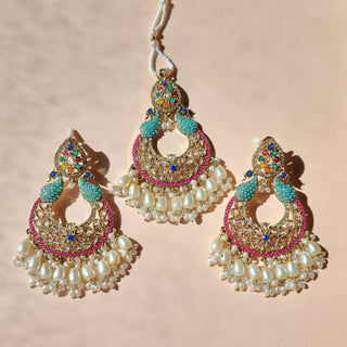 Emma Multicolour Premium Polki and CZ Diamond Tikka Set