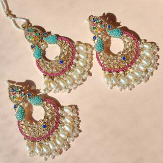 Emma Multicolour Premium Polki and CZ Diamond Tikka Set