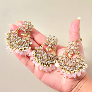 Emma Pink Polki Choker Necklace Set with Tikka