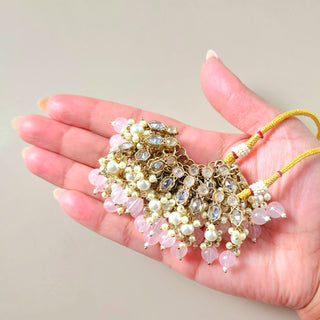 Emma Pink Polki Choker Necklace Set with Tikka