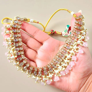 Emma Pink Polki Choker Necklace Set with Tikka