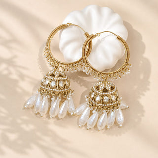 Emma White Gold Polki Bali Jhumka Earrings