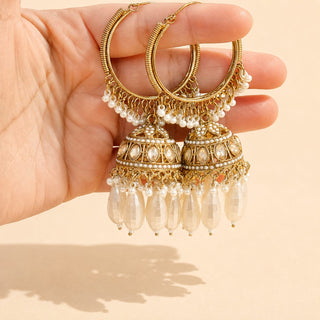 Emma White Gold Polki Bali Jhumka Earrings