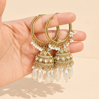 Emma White Gold Polki Bali Jhumka Earrings