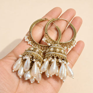 Emma White Gold Polki Bali Jhumka Earrings