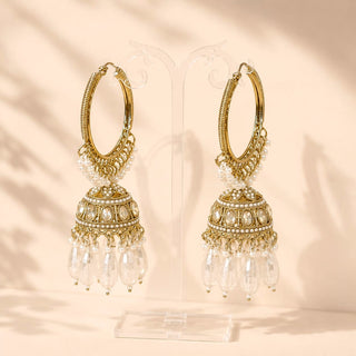 Emma White Gold Polki Bali Jhumka Earrings