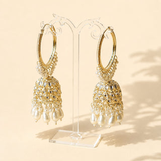 Emma White Kundan Bali Jhumka Earrings