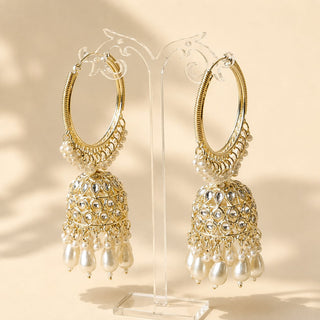 Emma White Kundan Bali Jhumka Earrings