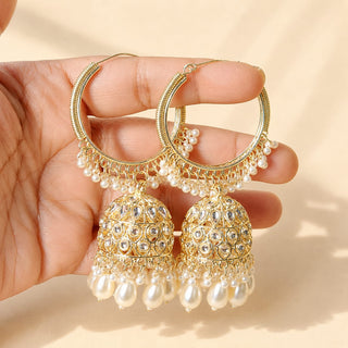 Emma White Kundan Bali Jhumka Earrings