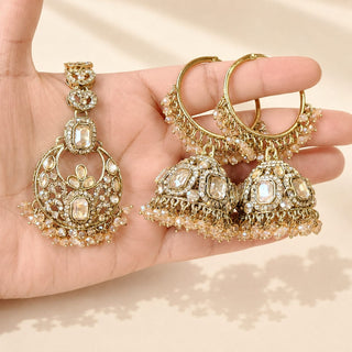 Emmi Gold Polki Necklace Set with Tikka