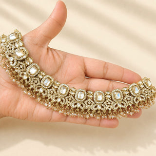 Emmi Gold Polki Necklace Set with Tikka