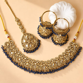 Emmie Blue Polki Necklace Set with Tikka