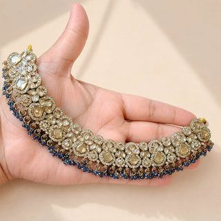 Emmie Blue Polki Necklace Set with Tikka