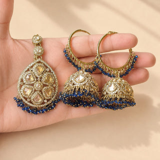 Emmie Blue Polki Necklace Set with Tikka
