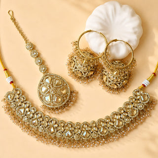 Emmie Gold Polki Necklace Set with Tikka