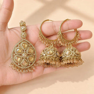 Emmie Gold Polki Necklace Set with Tikka