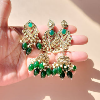 Emmie Green Polki Necklace Set with Tikka