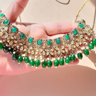 Emmie Green Polki Necklace Set with Tikka