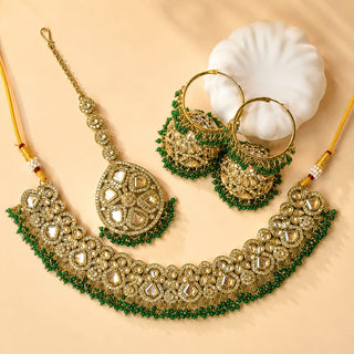 Emmie Green Polki Necklace Set with Tikka