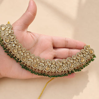 Emmie Green Polki Necklace Set with Tikka